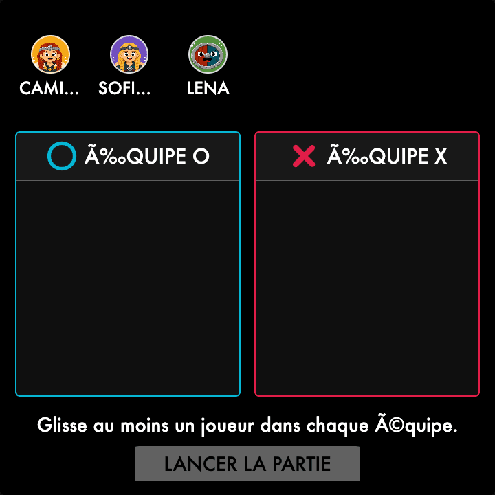 Le jeu Morpion interactif projeté sur la cible